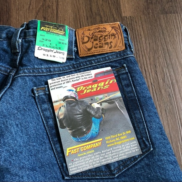 DRAGGIN JEANS Kevlar Lined 28x32 Motorcycle Pants Fast Company Vintage NWT Denim - Picture 3 of 6